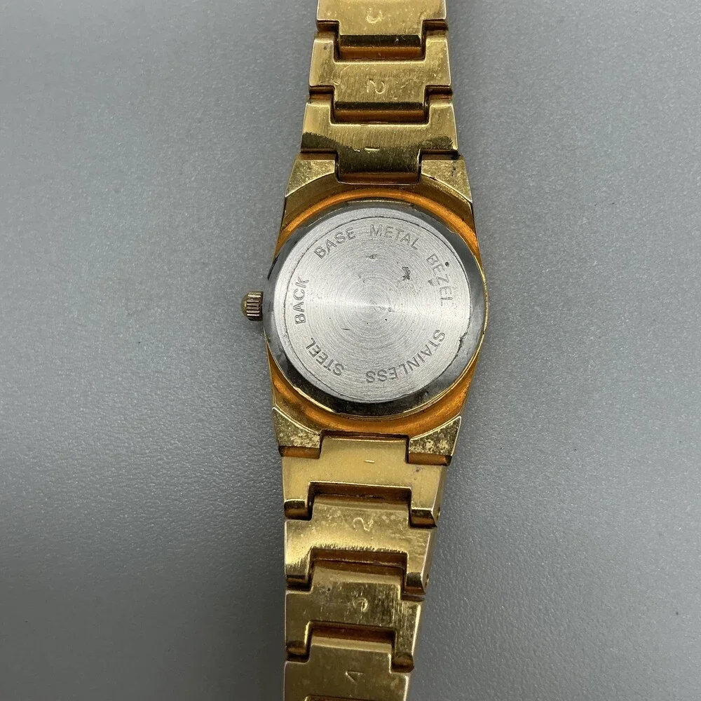 Benrus Womens Watch 22mm Black Dial Gold Tone Textured Bracelet New Battery 6.5